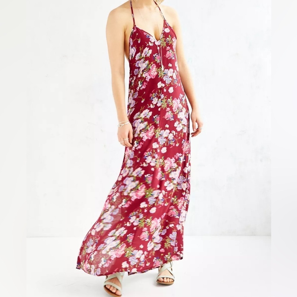 Band of Gypsies Burgundy Floral Maxi Dress Medium Boho Wedding Guest Romantic